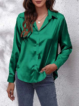 Women's Loose Collar Satin Blouse with Buttons | Ideal for Spring/Summer
