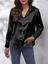 Women's Loose Collar Satin Blouse with Buttons | Ideal for Spring/Summer