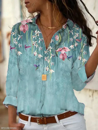 Women's Modern Floral Print Long Sleeve Blouse | Ideal for Spring/Summer