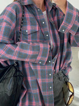 Women's Casual Oversized Plaid Blouse with Clasp Buttons | Great for Casual Days