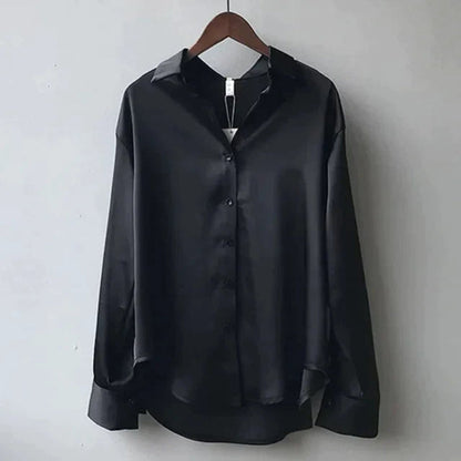 Women's Elegant Satin Long Sleeve Blouse with Collar | Ideal for Spring/Summer
