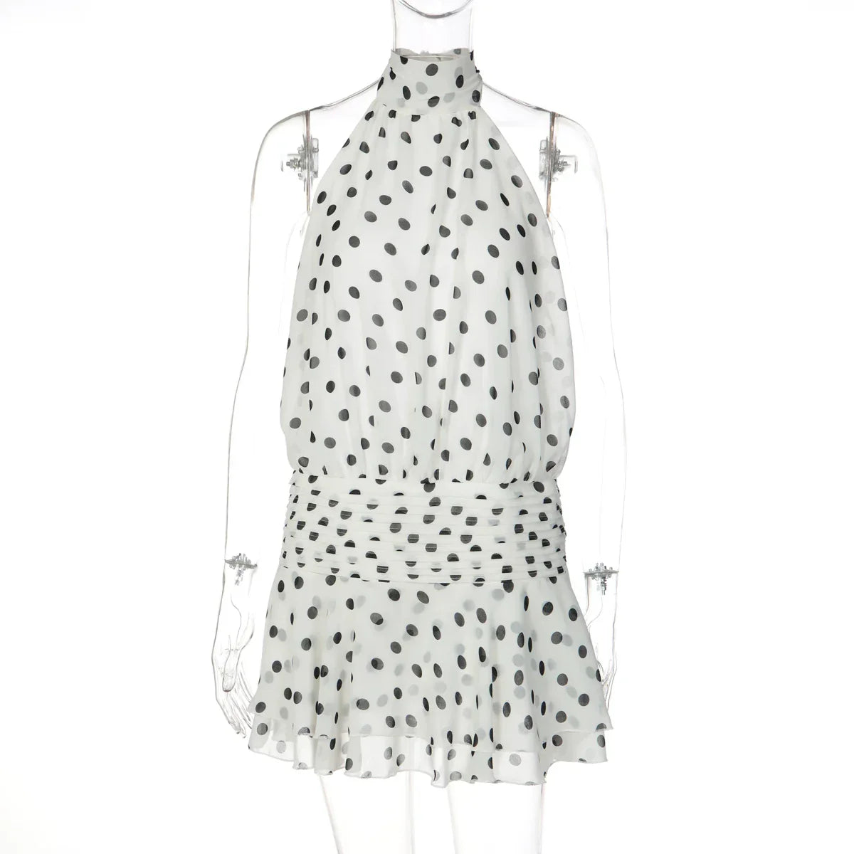 Polka Dot Halter Backless Mini Dress