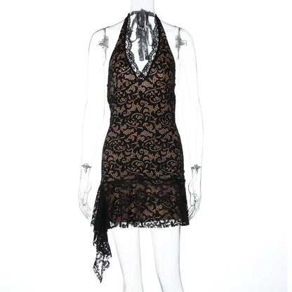 Rihanna Lace Halter Mini Dress