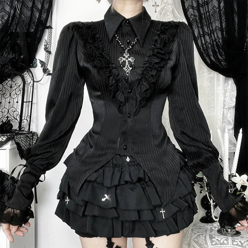 Gothic Satin Striped Blouse