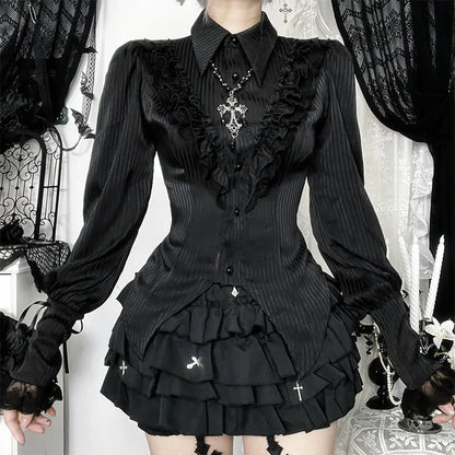 Gothic Satin Striped Blouse