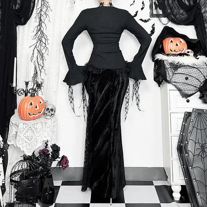Gothic V-Neck Flare Sleeve Blouse