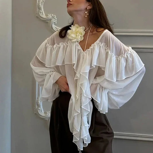 Sheer Chiffon Ruffle Blouse