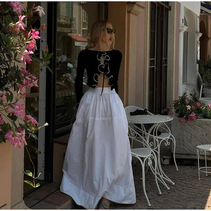 Elegant Slim Ruffle Lace Up Blouse Women Vintage Patchwork Hollow Out Short Cardigan Female Autumn Fashion Street Knitwear
