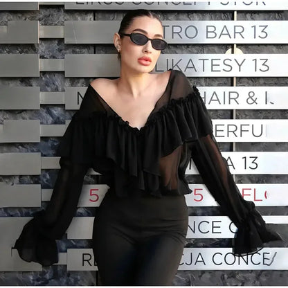 Sheer Chiffon Ruffle Blouse