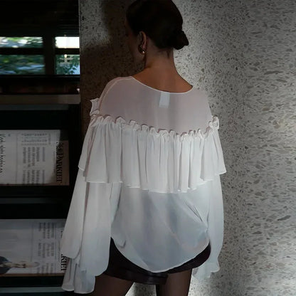 Sheer Chiffon Ruffle Blouse