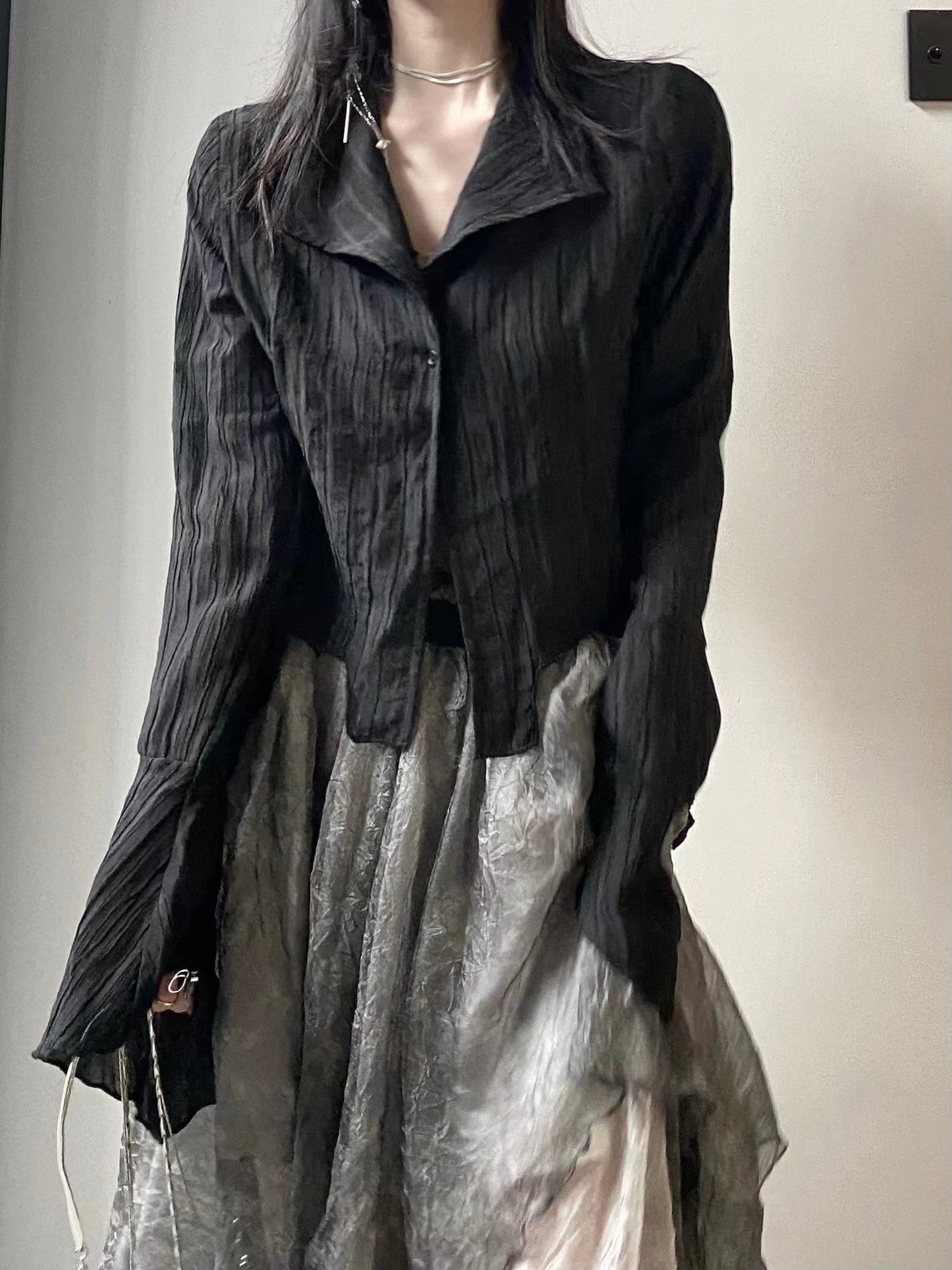 Voguable Gothic Black Shirt Yamamoto Style Dark Aesthetic Blouse Irregular Designer Clothes Emo Alt Clothes Grunge Tops Y2k