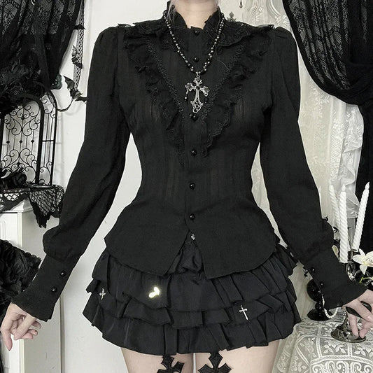 Textured Lace Trim Blouse