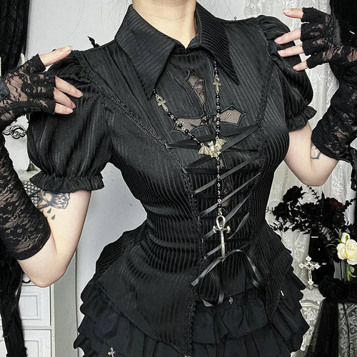 Bandage Corset Puff Sleeve Blouse