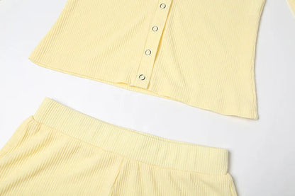 Leisure Stretch 2-Piece Set Women Single-Breasted Long Sleeves o-Neck Blouse+Basis Shorts Simple Classic Street Suits