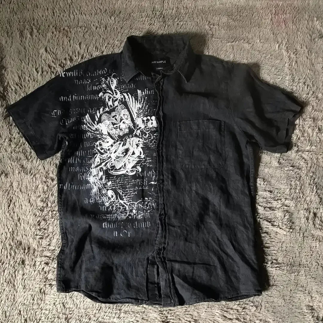 Gothic Letter Print Blouse