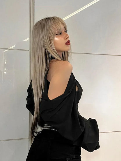 Off-Shoulder Hollow Out Corset Blouse