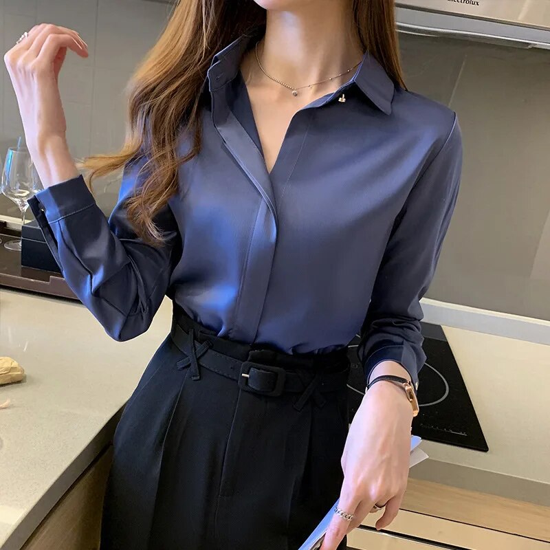 Women's Modern Long Sleeve Satin Blouse | Ideal for Spring/Summer