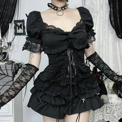 Lace Trim Puff Sleeve Blouse