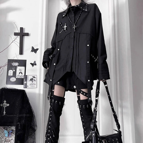 Gothic Metal Accent Tie Blouse