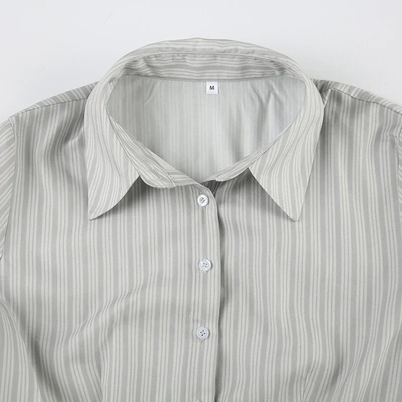 Voguable Striped Blouses Office Ladies Y2K Aesthetic Vintage Buttons Up Lapel Collar Shirts Korean Casual Tops
