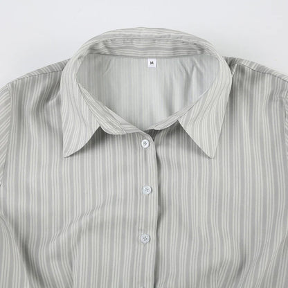 Voguable Striped Blouses Office Ladies Y2K Aesthetic Vintage Buttons Up Lapel Collar Shirts Korean Casual Tops