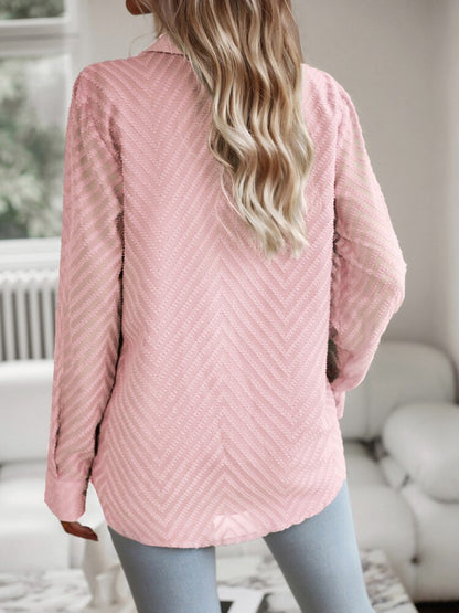 Women's Elegant Patterned Pink Blouse with Pocket | Ideal for Spring/Summer