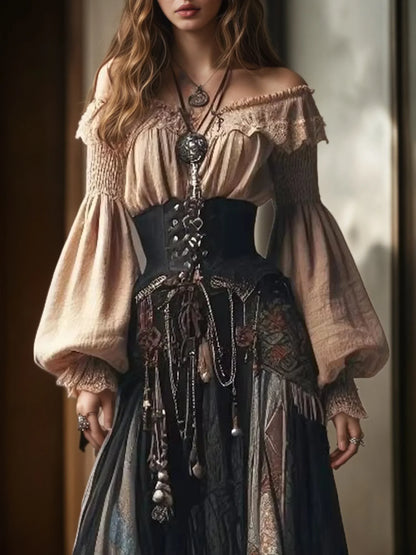 Off-Shoulder Lantern Sleeve Blouse