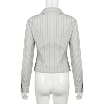 Voguable Striped Blouses Office Ladies Y2K Aesthetic Vintage Buttons Up Lapel Collar Shirts Korean Casual Tops