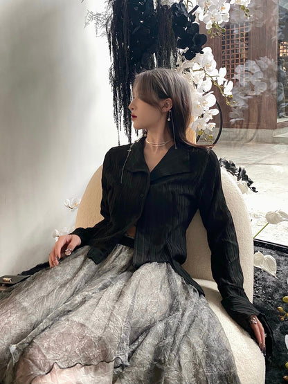 Voguable Gothic Black Shirt Yamamoto Style Dark Aesthetic Blouse Irregular Designer Clothes Emo Alt Clothes Grunge Tops Y2k