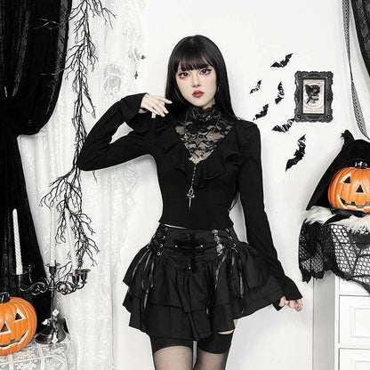 Gothic Lace Patchwork Flare Blouse