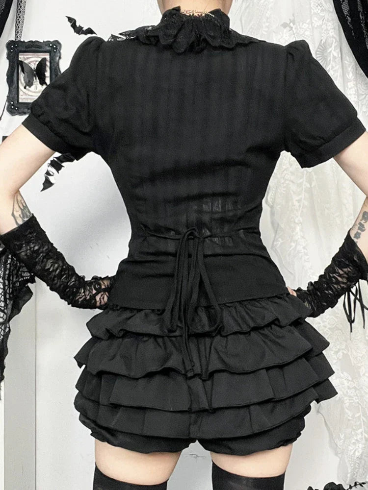 Vintage Jacquard Puff Sleeve Blouse