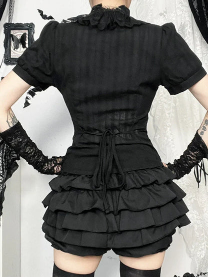 Vintage Jacquard Puff Sleeve Blouse