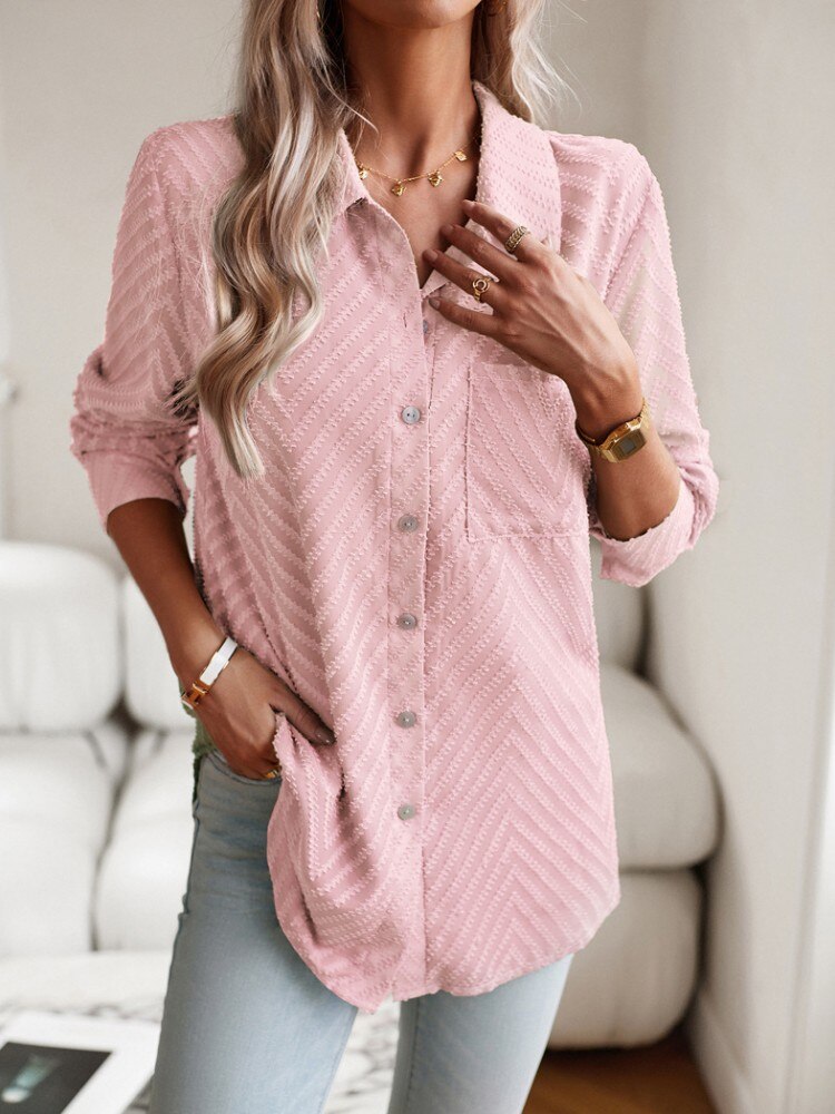 Women's Elegant Patterned Pink Blouse with Pocket | Ideal for Spring/Summer