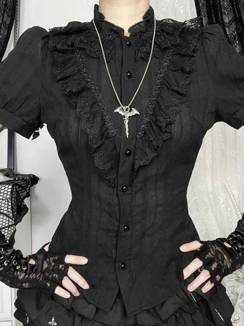 Vintage Jacquard Puff Sleeve Blouse