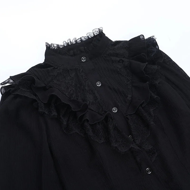 Embroidered Mesh Flare Sleeve Blouse