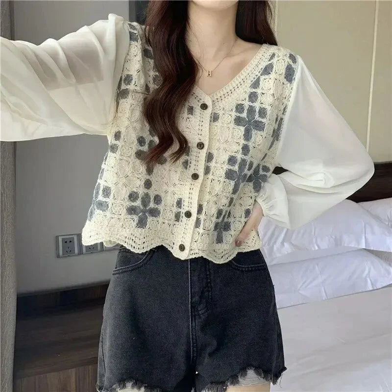 Women's Classic Cropped Puff Sleeve Blouse with Embroidery Style | Ideal for Spring/Summer