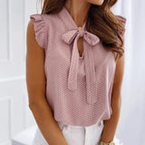 Women's Chic Sleeveless Polka Dots Blouse with Tie Knot | Ideal for Spring/Summer