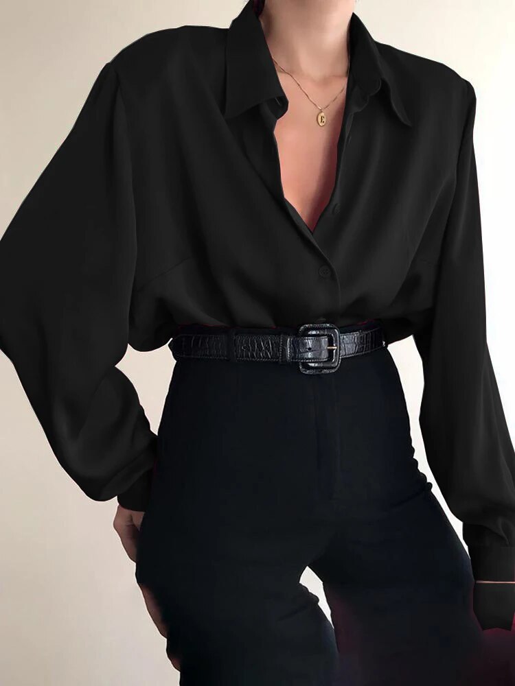 Women's Elegant Solid Color Long Sleeve Button Up Blouse | Ideal for Spring/Summer