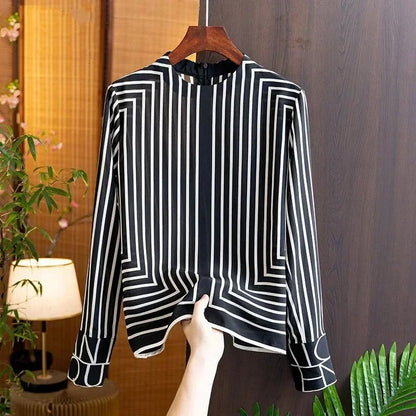 Women's Round Neck Striped Chiffon Blouse | Ideal for Spring/Summer