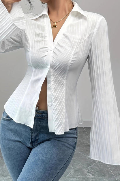 Elegant V-Neck Button-Down Striped Blouse