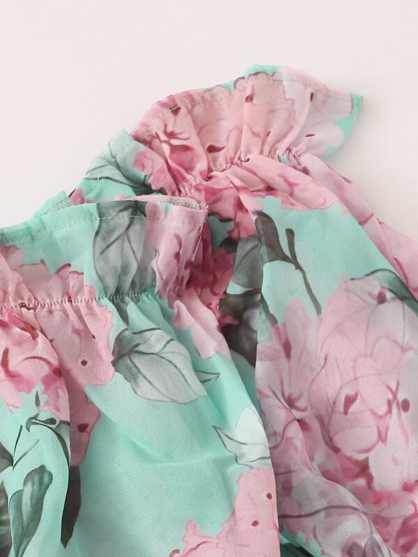Allover Floral Frill Bardot Crop Blouse for Women