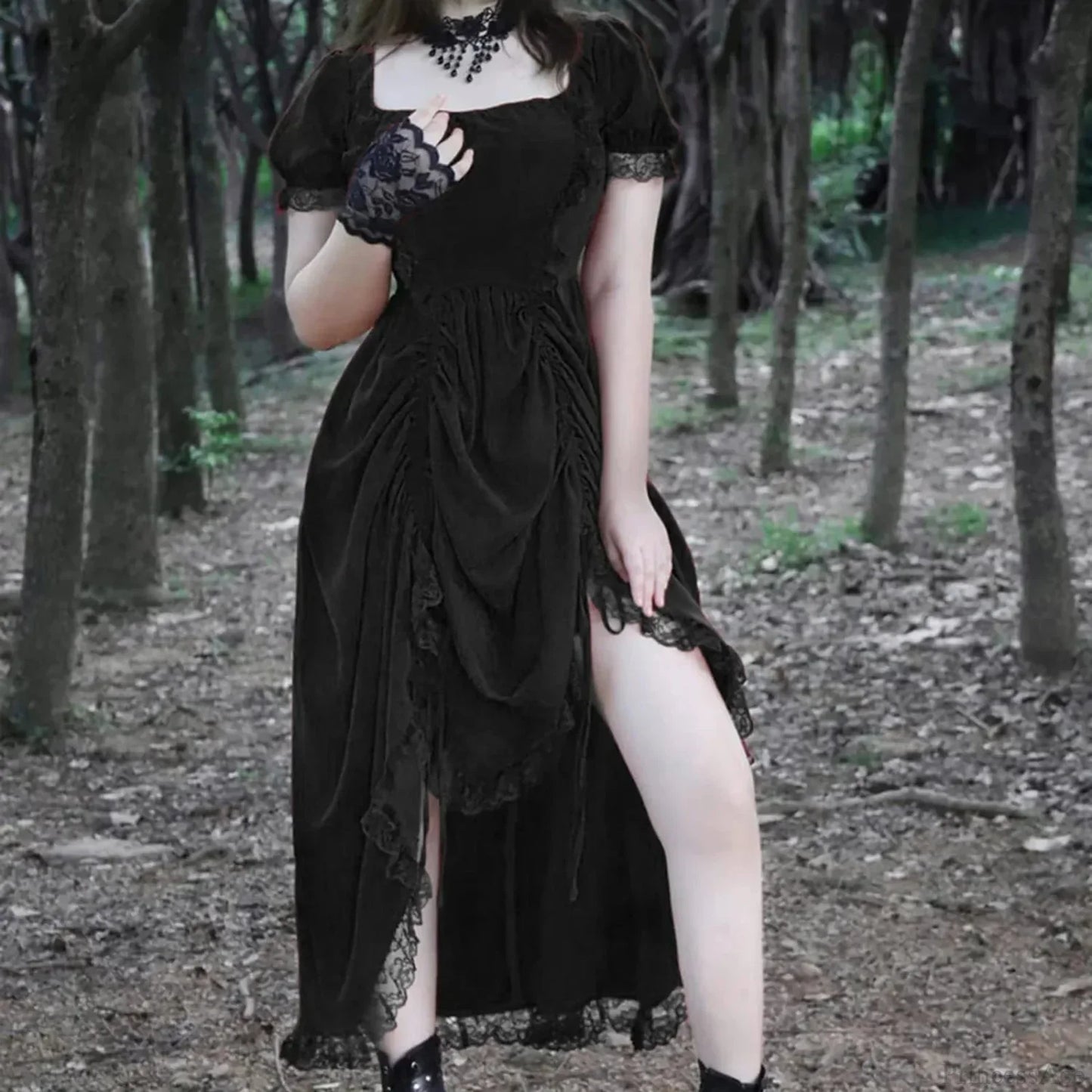 Ancient Lace Stitching Vintage Midi Dress