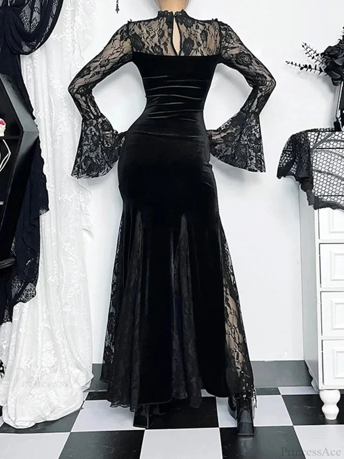 Antique Lace Flare Sleeve Midi Dress