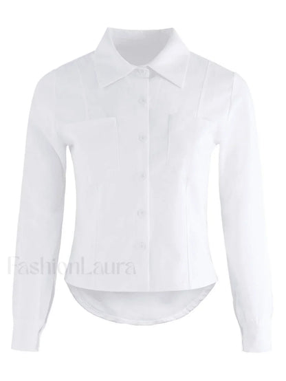 Basic Long Sleeve Button Blouse