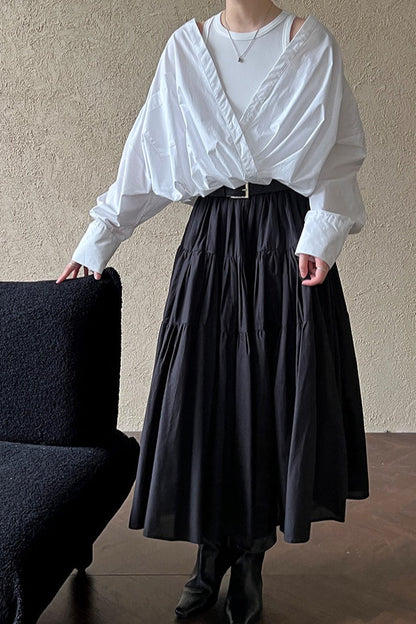 Off Shoulder Structured Peplum Mock Two Piece Blouse