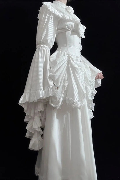 Gothic Light Lolita Long Flying Sleeve Vintage Blouse & Skirt Two Piece Set