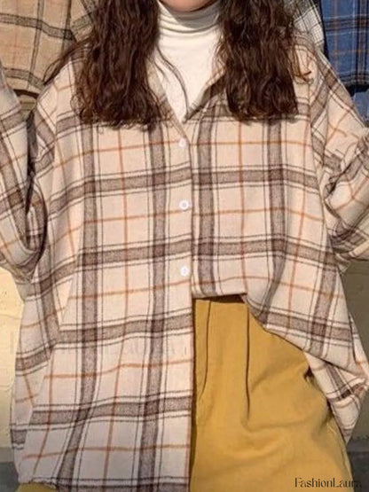 Checkered Print Button Blouse