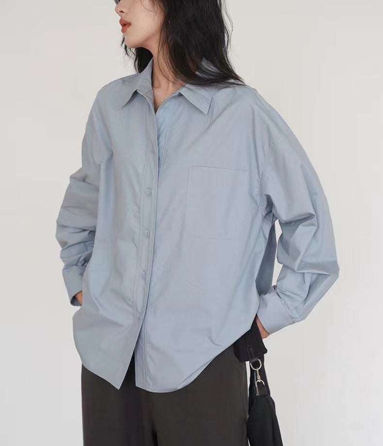 Women Casual Solid Color Cotton Long Sleeve Shirt Blouses