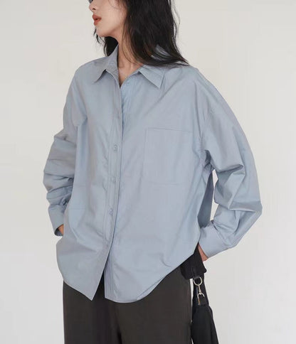 Women Casual Solid Color Cotton Long Sleeve Shirt Blouses