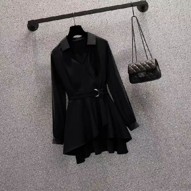 Large Size Women Casual Solid Color Long Sleeve V Neck Loose Shirt Blouse